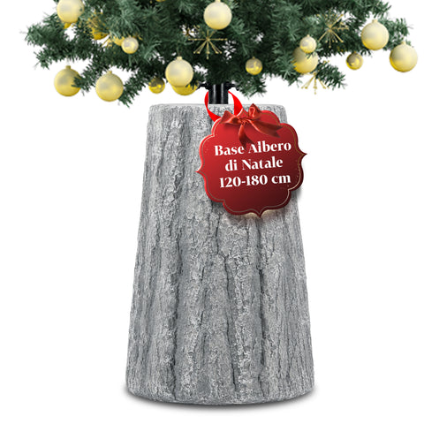 Base per albero di Natale a forma di tronco, effetto corteccia, 2 finiture, dimensioni 33,5x52,5 cm, per alberi fino a 240 cm, aggancio universale