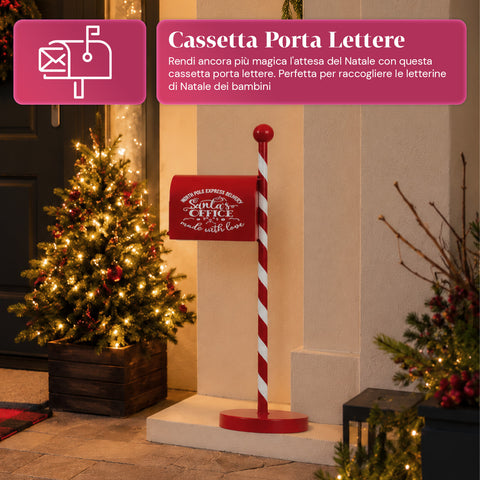Cassetta Postale di Natale Rossa e Bianca H50 cm in Stile Americano