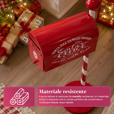 Cassetta Postale di Natale Rossa e Bianca H50 cm in Stile Americano