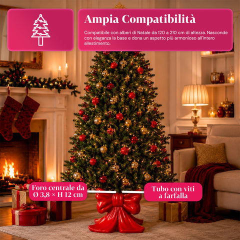 Base per albero di Natale decorativa, 10 soggetti, in ferro e magnesio, aggancio universale, alberi fino a 210 cm, 2 modelli con luci LED
