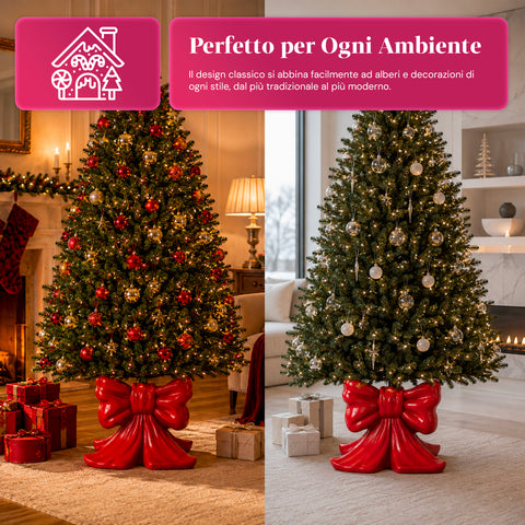 Base per albero di Natale decorativa, 10 soggetti, in ferro e magnesio, aggancio universale, alberi fino a 210 cm, 2 modelli con luci LED