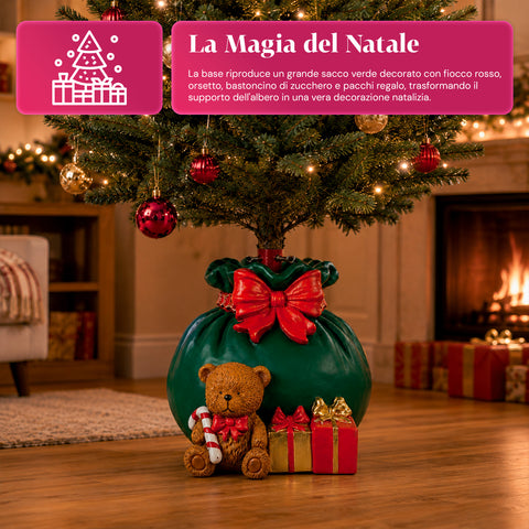 Base per albero di Natale decorativa, 10 soggetti, in ferro e magnesio, aggancio universale, alberi fino a 210 cm, 2 modelli con luci LED