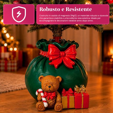 Base per albero di Natale decorativa, 10 soggetti, in ferro e magnesio, aggancio universale, alberi fino a 210 cm, 2 modelli con luci LED