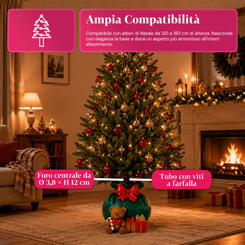 Base per albero di Natale decorativa, 10 soggetti, in ferro e magnesio, aggancio universale, alberi fino a 210 cm, 2 modelli con luci LED