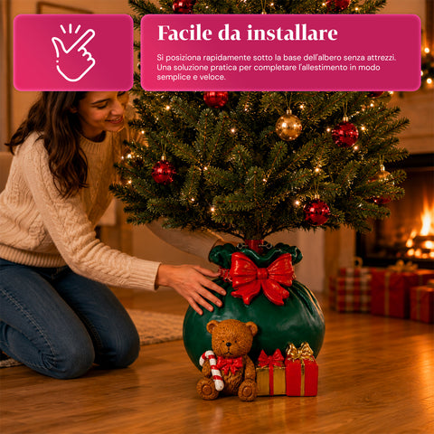 Base per albero di Natale decorativa, 10 soggetti, in ferro e magnesio, aggancio universale, alberi fino a 210 cm, 2 modelli con luci LED