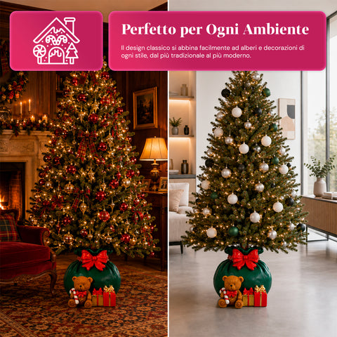 Base per albero di Natale decorativa, 10 soggetti, in ferro e magnesio, aggancio universale, alberi fino a 210 cm, 2 modelli con luci LED