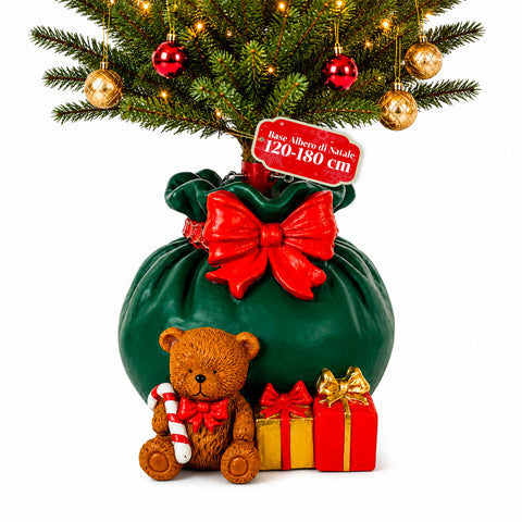 Base per albero di Natale decorativa, 10 soggetti, in ferro e magnesio, aggancio universale, alberi fino a 210 cm, 2 modelli con luci LED