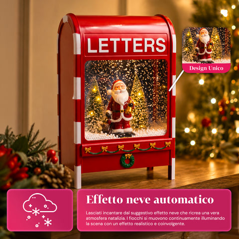 Cassetta Postale di Natale con Babbo Natale – LED, Musica e Effetto Neve