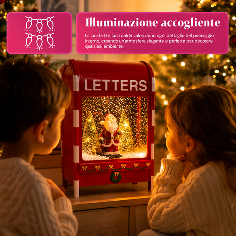 Cassetta Postale di Natale con Babbo Natale – LED, Musica e Effetto Neve