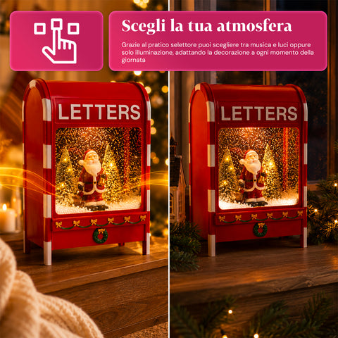Cassetta Postale di Natale con Babbo Natale – LED, Musica e Effetto Neve