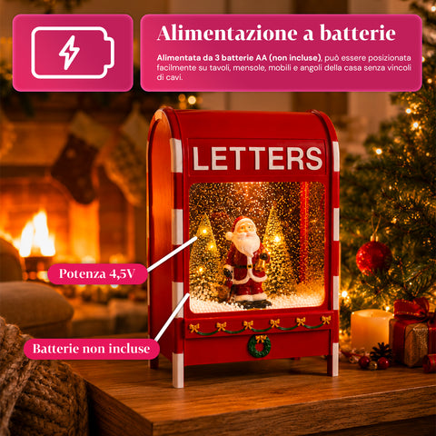 Cassetta Postale di Natale con Babbo Natale – LED, Musica e Effetto Neve