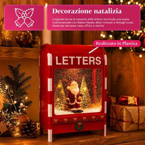 Cassetta Postale di Natale con Babbo Natale – LED, Musica e Effetto Neve