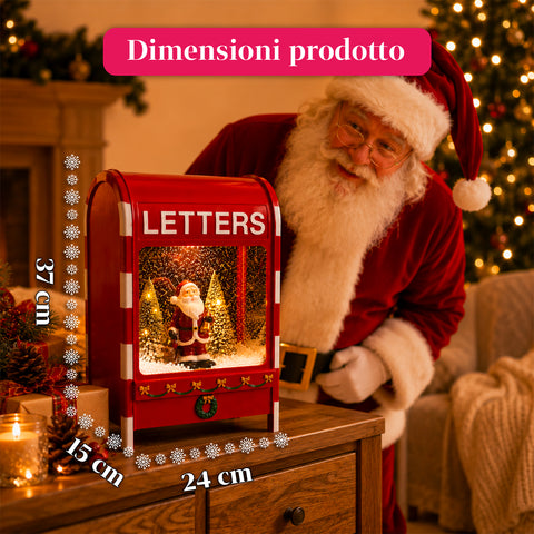 Cassetta Postale di Natale con Babbo Natale – LED, Musica e Effetto Neve