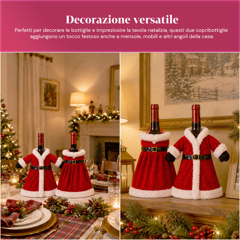 Copri Bottiglia Natale Set 2 Pezzi, Cappotto e Abito con Cintura