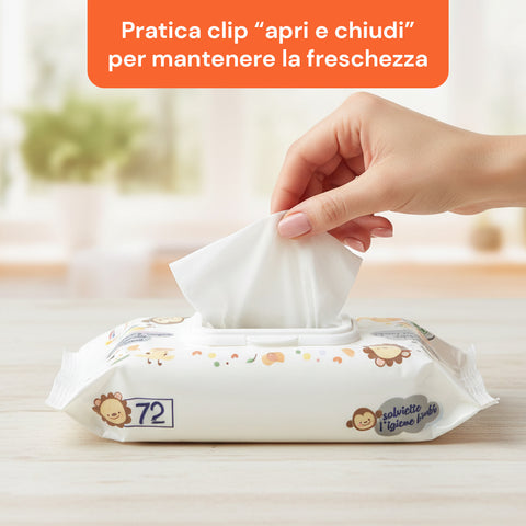 Salviettine Baby 72 / 864 pz – Morbide a Nido d’Ape Fragranza Latte d' Avena e Riso, Aloe o Crema al Talco