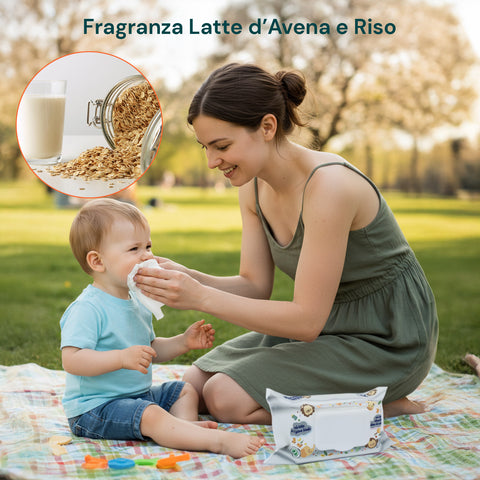 Salviettine Baby 72 / 864 pz – Morbide a Nido d’Ape Fragranza Latte d' Avena e Riso, Aloe o Crema al Talco