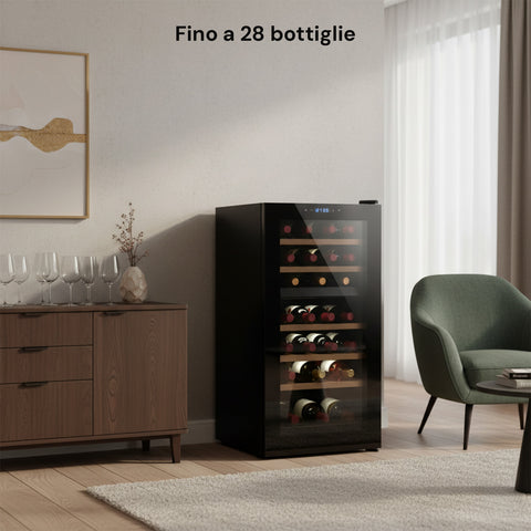 Cantinetta Vino Refrigerata Silenziosa con Display Led Touch e Mensole Cromate