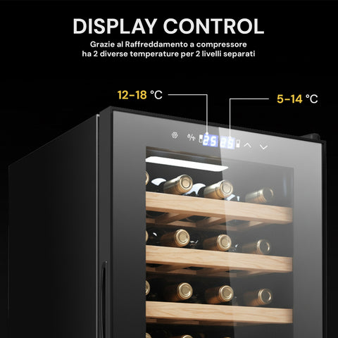 Cantinetta Vino Refrigerata Silenziosa con Display Led Touch e Mensole Cromate