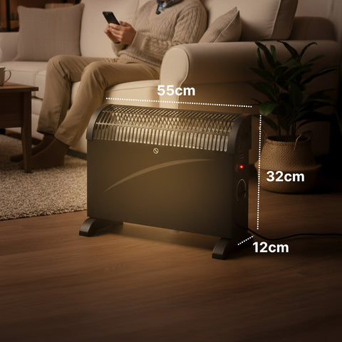 Termoconvettore Elettrico da Pavimento 2000w 57 x 20 x 40 cm Nero