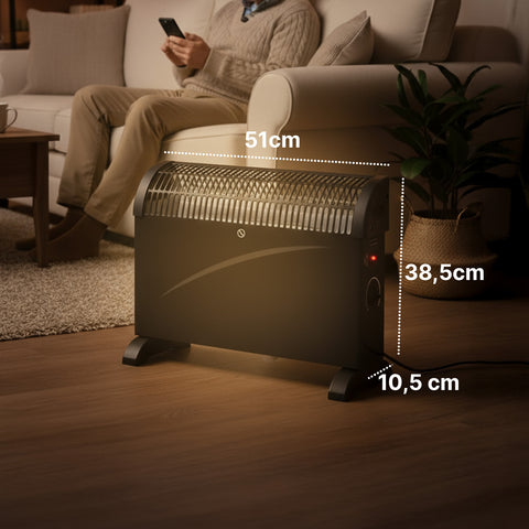 Termoconvettore Elettrico da Pavimento 2000w 51 x 10,5 x 38,5 cm Nero