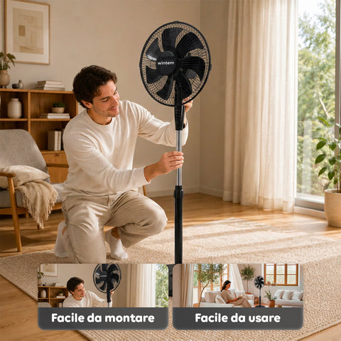 Ventilatore a Piantana 40W con  7 Pale, 3 Velocità, Altezza Regolabile 80-100cm