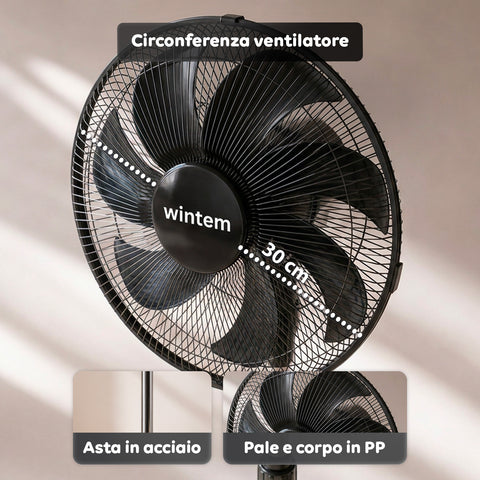 Ventilatore a Piantana 40W con  7 Pale, 3 Velocità, Altezza Regolabile 80-100cm