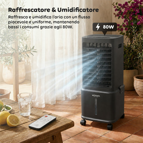 Raffrescatore Evaporativo 8,5L con Telecomando – Display LED Touch, 3 Velocità, Timer 7h e 80W
