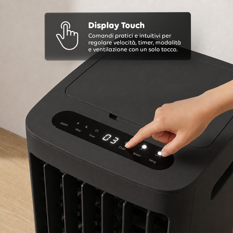 Raffrescatore Evaporativo 8,5L con Telecomando – Display LED Touch, 3 Velocità, Timer 7h e 80W