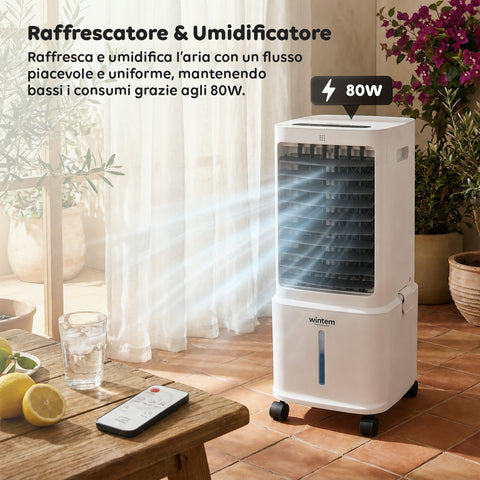 Raffrescatore Evaporativo 8,5L con Telecomando – Display LED Touch, 3 Velocità, Timer 7h e 80W
