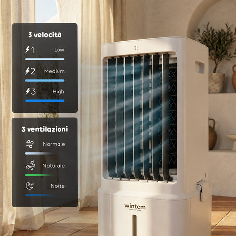 Raffrescatore Evaporativo 8,5L con Telecomando – Display LED Touch, 3 Velocità, Timer 7h e 80W