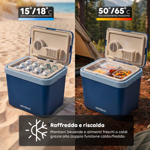 Borsa Frigo Elettrica 24L Caldo/Freddo –  Rinfresca fino a -18°C sotto Ambiente e Riscalda fino a 65°C (40/50W)
