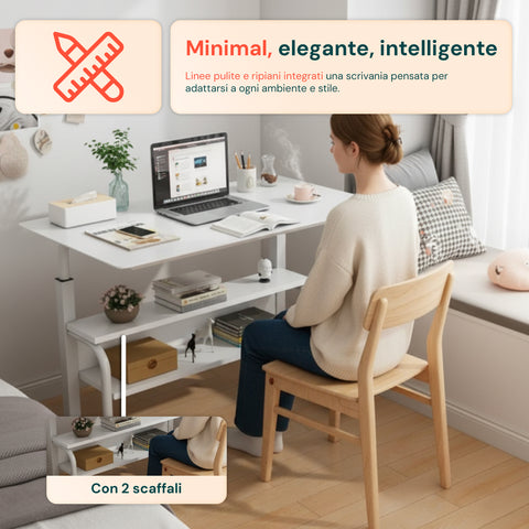 Scrivania Mobile Regolabile – Struttura in Ferro e Piano MDF 80×40 cm