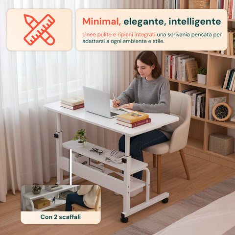 Scrivania Mobile Regolabile – Struttura in Ferro e Piano MDF 80×40 cm