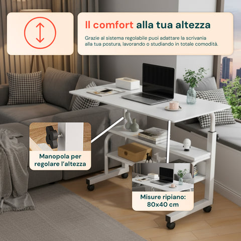 Scrivania Mobile Regolabile – Struttura in Ferro e Piano MDF 80×40 cm