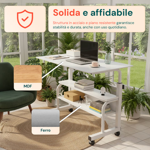 Scrivania Mobile Regolabile – Struttura in Ferro e Piano MDF 80×40 cm