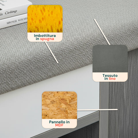 Scarpiera in Legno con Seduta Imbottita e 2 Ripiani Salvaspazio