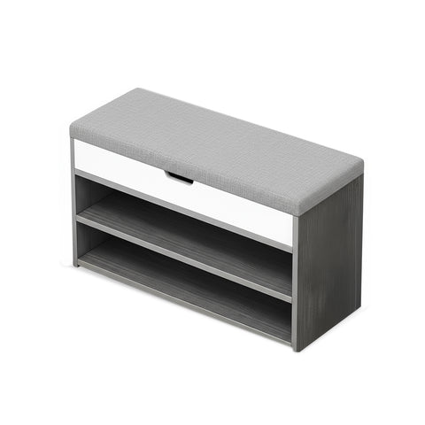 Scarpiera in Legno con Seduta Imbottita e 2 Ripiani Salvaspazio