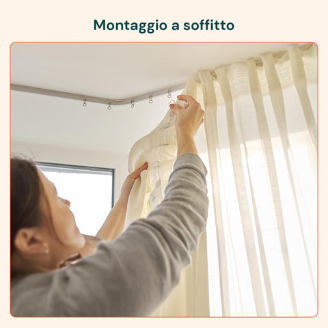Binario Tenda Soffitto Flessibile 5m con Supporti, Ganci e Rulli