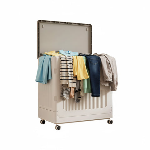 Cesto Portabiancheria con Coperchio e Ruote – Capienza 123L, Plastica