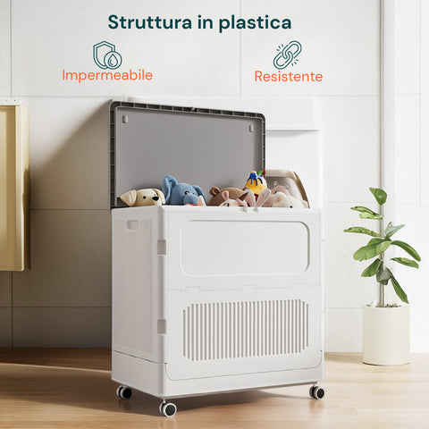 Cesto Portabiancheria con Coperchio e Ruote – Capienza 123L, Plastica