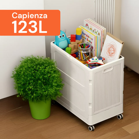 Cesto Portabiancheria con Coperchio e Ruote – Capienza 123L, Plastica