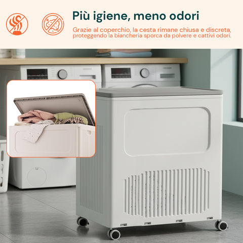 Cesto Portabiancheria con Coperchio e Ruote – Capienza 123L, Plastica