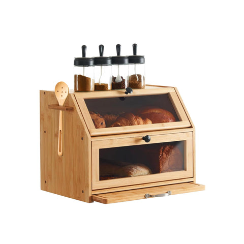 Dispensa in Bambù 2 Ripiani con Tagliere e Vetrine Trasparenti