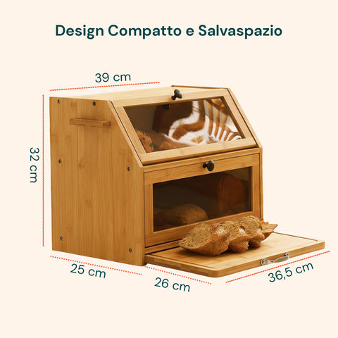 Dispensa in Bambù 2 Ripiani con Tagliere e Vetrine Trasparenti