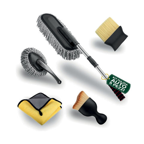 Kit Pulizia Completo 5 Pezzi – Spazzola, Pennelli e Panno in Microfibra