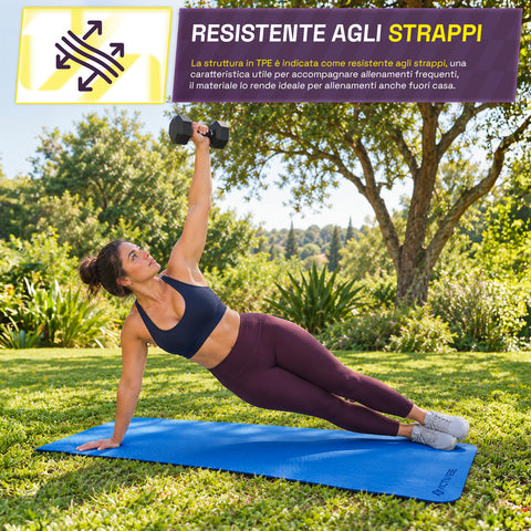 Tappetino yoga antiscivolo in TPE 6 mm, double face con tracolla