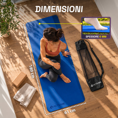 Tappetino yoga antiscivolo in TPE 6 mm, double face con tracolla