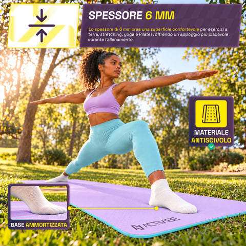 Tappetino yoga antiscivolo in TPE 6 mm, double face con tracolla