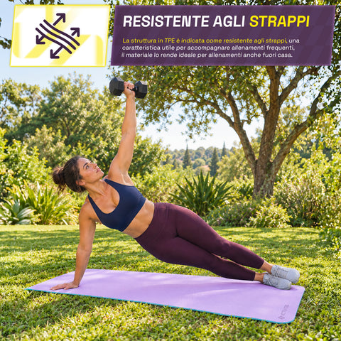 Tappetino yoga antiscivolo in TPE 6 mm, double face con tracolla