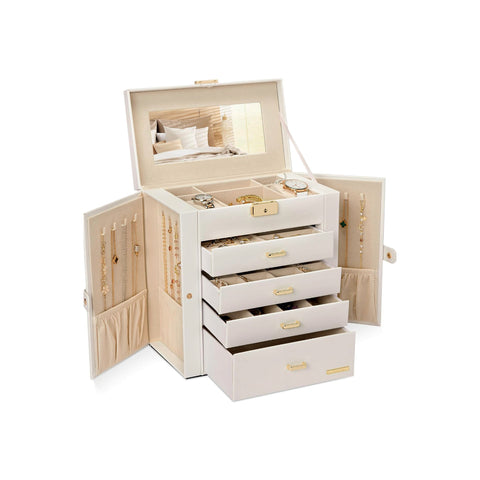 Portagioie Multiuso con Specchio – 4 Cassetti e Scomparti Regolabili